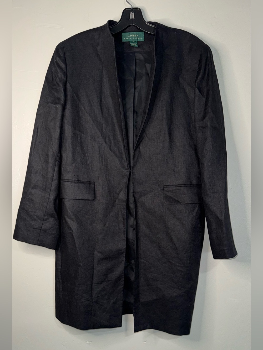 Lauren Ralph Lauren Linen Black Women's Open-Front Coat